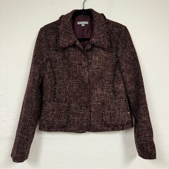 Ann Taylor Purple Tweed Fringe Fitted Blazer Jacket Womens 10 Preppy Career - Picture 1 of 10
